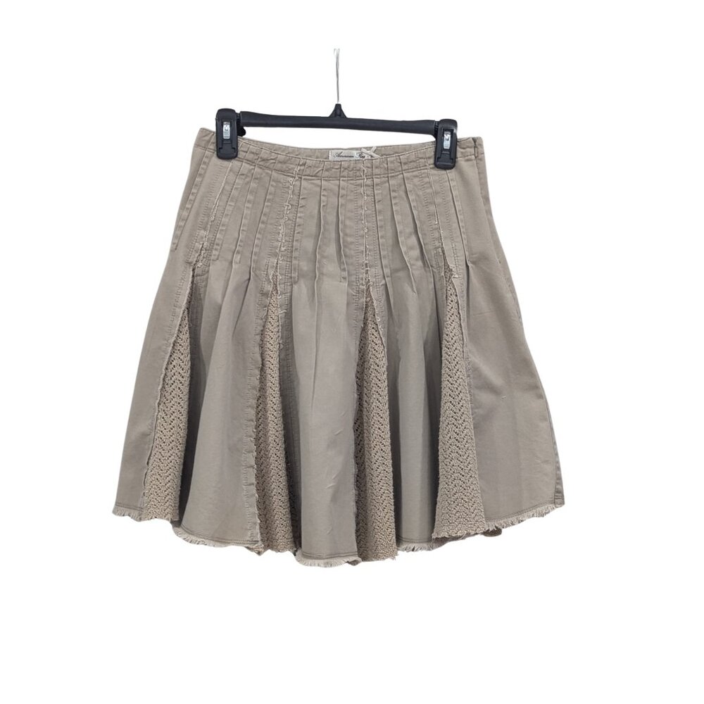 American Rag Crochet Panel Boho Flared Skirt Size 0 Taupe Cotton A-Line - Picture 2 of 6